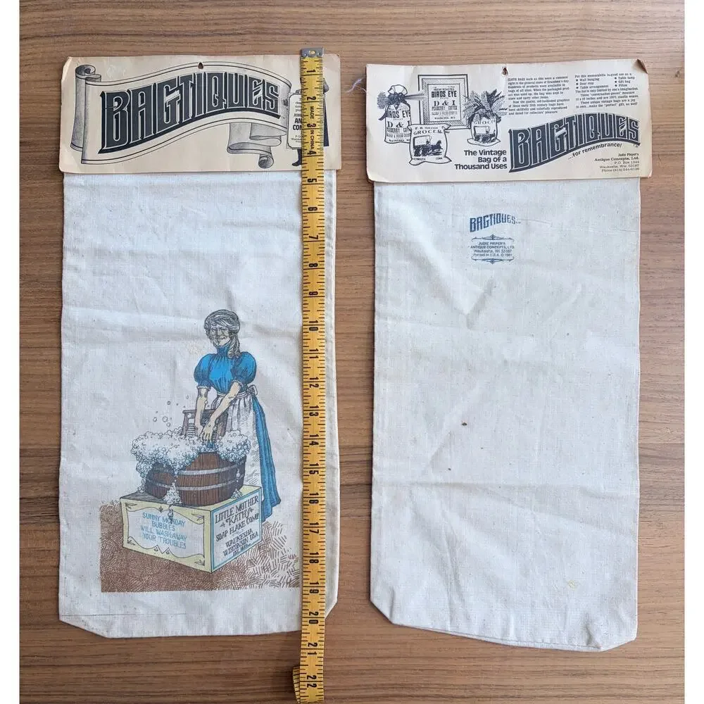 Lot 2 Vtg Bagtiques Linen Bags Jude Pieper Antique Concepts 1981 Advertising